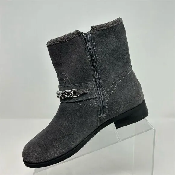 Vionic Women's Gray Suede Ankle Booties with Chain &amp; Buckle Size 6 Casual