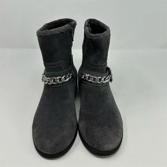 Vionic Women's Gray Suede Ankle Booties with Chain &amp; Buckle Size 6 Casual