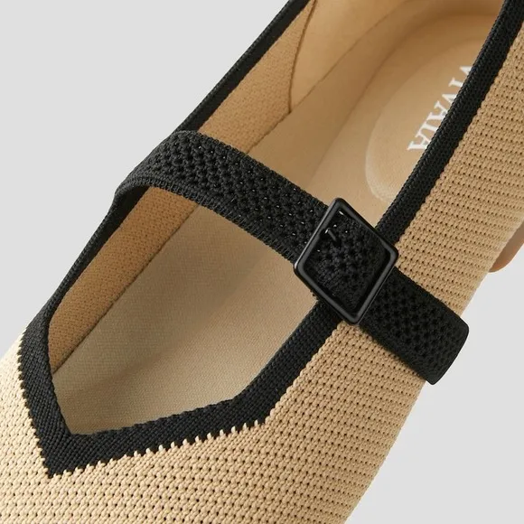 VIVAIA Margot Mary Jane Flats Knit Square Toe Comfortable Ballet Shoes Size 8