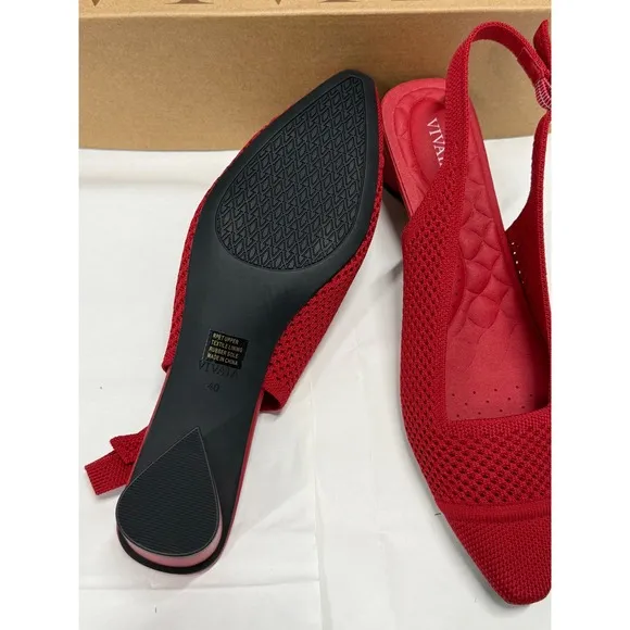 VIVAIA Slingback Pumps Knit Pointed Toe Block Heel Red Shoes size EU/40 US/9