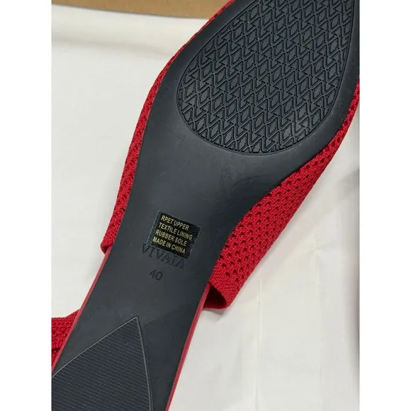 VIVAIA Slingback Pumps Knit Pointed Toe Block Heel Red Shoes size EU/40 US/9