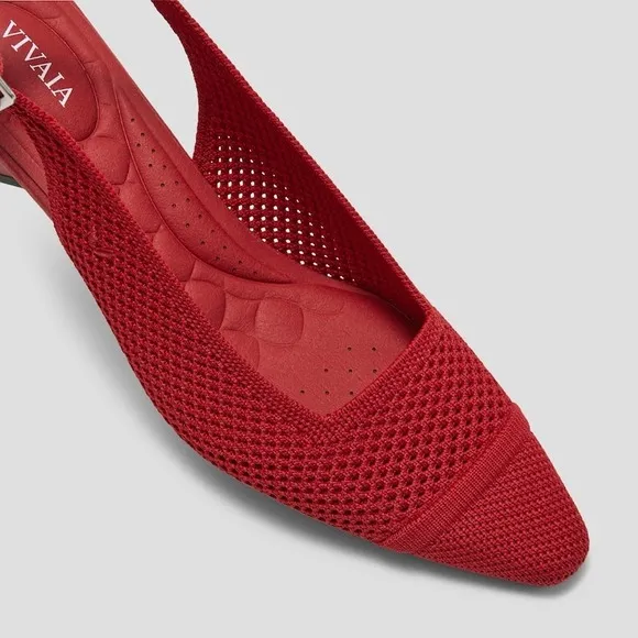 VIVAIA Slingback Pumps Knit Pointed Toe Block Heel Red Shoes size EU/40 US/9