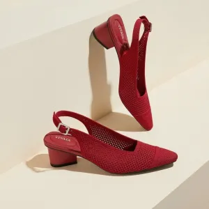 VIVAIA Slingback Pumps Knit Pointed Toe Block Heel Red Shoes size EU/40 US/9