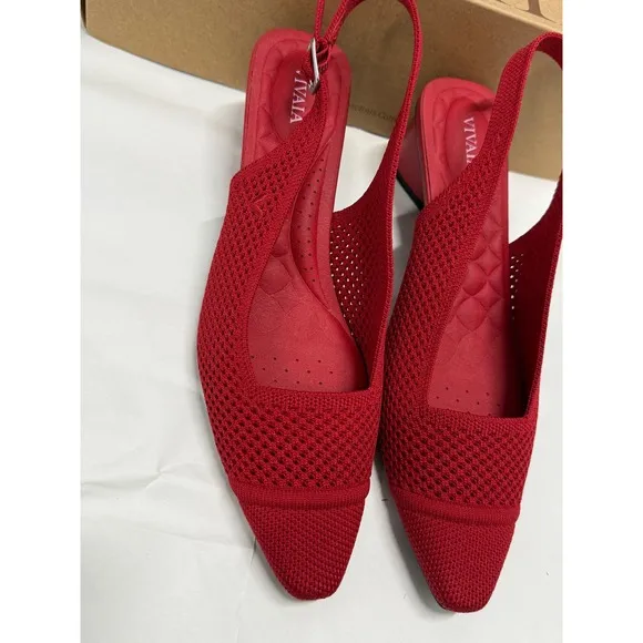 VIVAIA Slingback Pumps Knit Pointed Toe Block Heel Red Shoes size EU/40 US/9