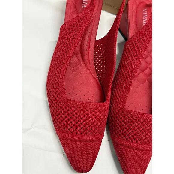 VIVAIA Slingback Pumps Knit Pointed Toe Block Heel Red Shoes size EU/40 US/9