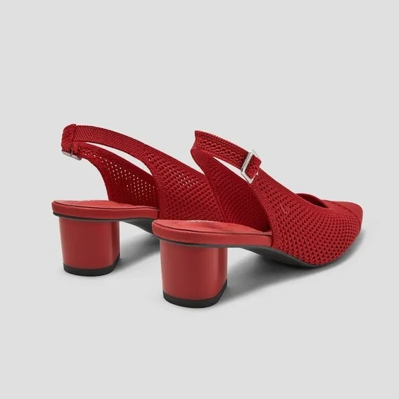 VIVAIA Slingback Pumps Knit Pointed Toe Block Heel Red Shoes size EU/40 US/9
