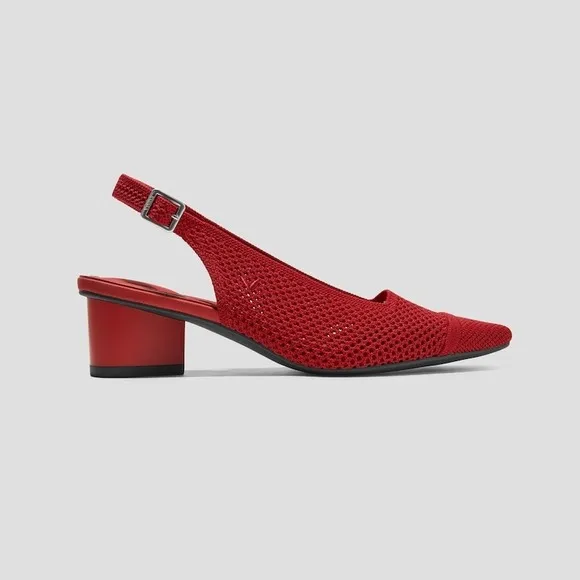 VIVAIA Slingback Pumps Knit Pointed Toe Block Heel Red Shoes size EU/40 US/9
