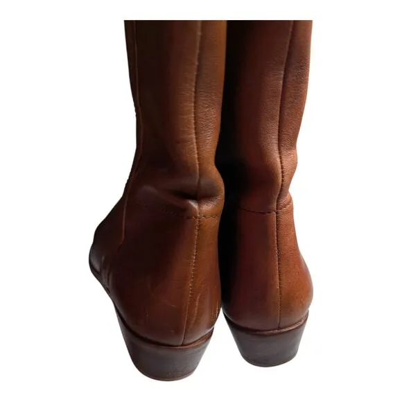 Vtg 1970s Kinney Shoes Cognac Brown Leather Tassel Detail Knee High Boots 7