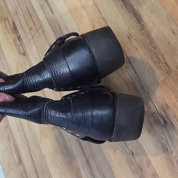 Vtg 70s 80s JUSTIN Black Leather Harness Motorcycle Boots #9025 Size 10.5 D