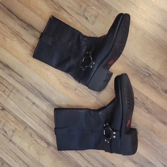 Vtg 70s 80s JUSTIN Black Leather Harness Motorcycle Boots #9025 Size 10.5 D