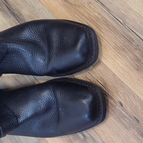 Vtg 70s 80s JUSTIN Black Leather Harness Motorcycle Boots #9025 Size 10.5 D