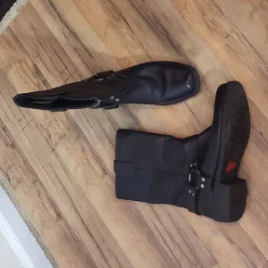 Vtg 70s 80s JUSTIN Black Leather Harness Motorcycle Boots #9025 Size 10.5 D