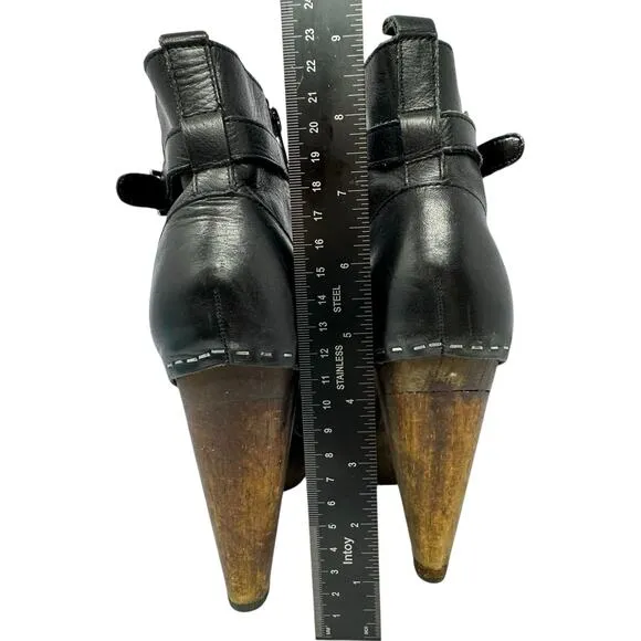 VTG Chunky Platform Stapled Black Leather Ultra High Heel Boots Goth Croquette