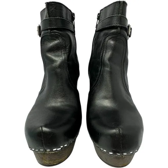 VTG Chunky Platform Stapled Black Leather Ultra High Heel Boots Goth Croquette