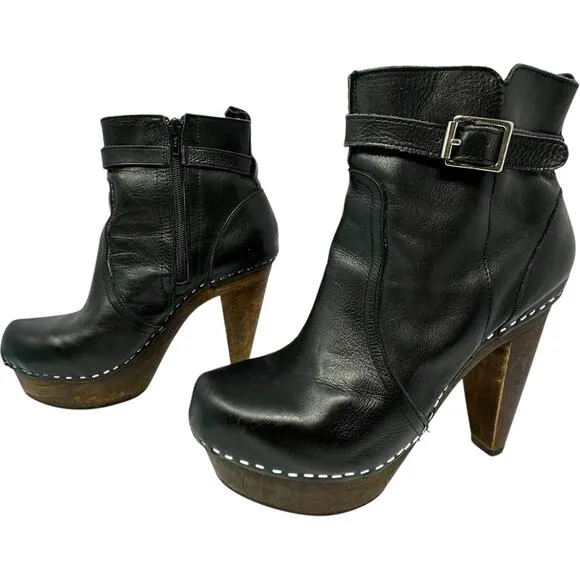 VTG Chunky Platform Stapled Black Leather Ultra High Heel Boots Goth Croquette