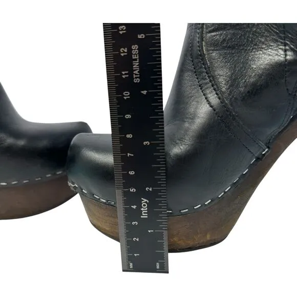 VTG Chunky Platform Stapled Black Leather Ultra High Heel Boots Goth Croquette