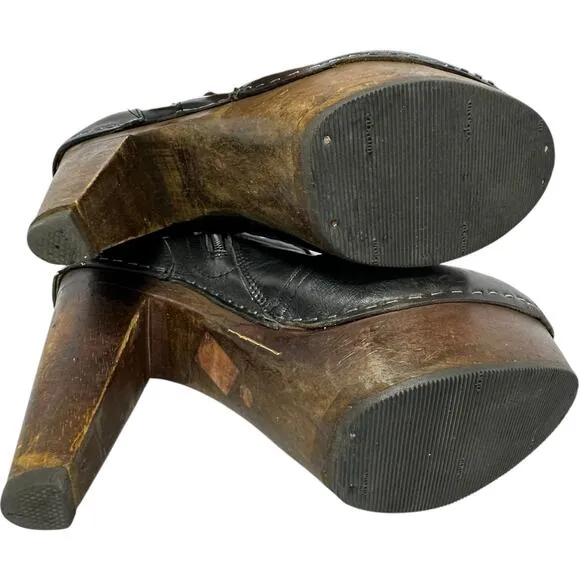 VTG Chunky Platform Stapled Black Leather Ultra High Heel Boots Goth Croquette