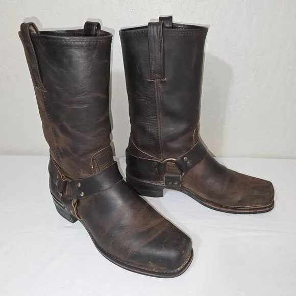 VTG FRYE 87350 Motorcycle Biker Harness Boots Biltrite Dk Brown Sz 11 M Made USA