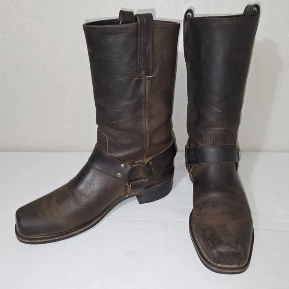 VTG FRYE 87350 Motorcycle Biker Harness Boots Biltrite Dk Brown Sz 11 M Made USA