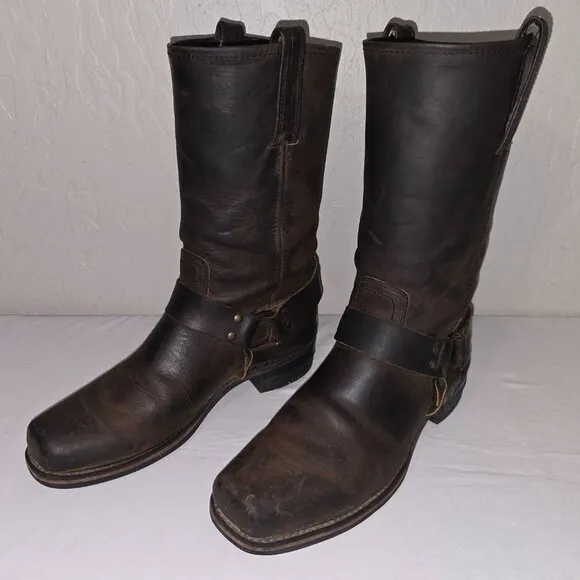 VTG FRYE 87350 Motorcycle Biker Harness Boots Biltrite Dk Brown Sz 11 M Made USA