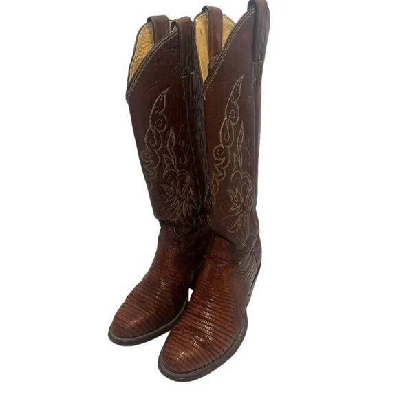 VTG Men's Justin Boots Iguana‎ Lizard Leather Riding Western Cowboy 6B