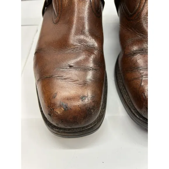 VTG MENS UNBRANDED 1976 HARNESS MOTORCYCLE SQ TOE BROWN BOOTS SIZE  9.5