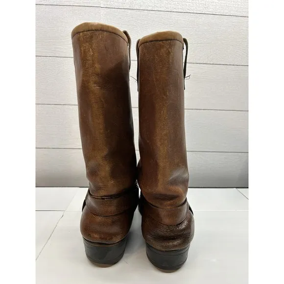 VTG MENS UNBRANDED 1976 HARNESS MOTORCYCLE SQ TOE BROWN BOOTS SIZE  9.5
