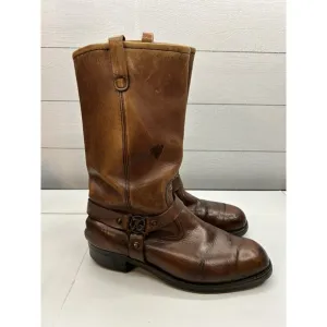 VTG MENS UNBRANDED 1976 HARNESS MOTORCYCLE SQ TOE BROWN BOOTS SIZE  9.5