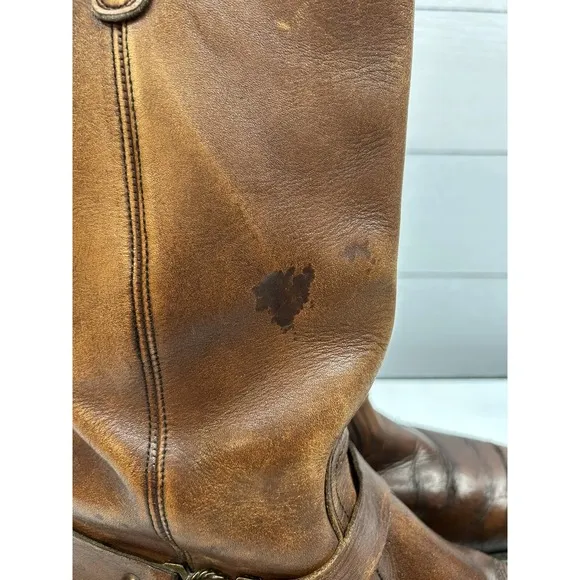 VTG MENS UNBRANDED 1976 HARNESS MOTORCYCLE SQ TOE BROWN BOOTS SIZE  9.5