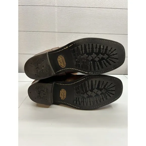 VTG MENS UNBRANDED 1976 HARNESS MOTORCYCLE SQ TOE BROWN BOOTS SIZE  9.5