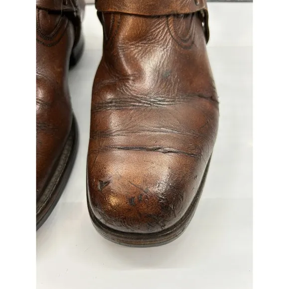 VTG MENS UNBRANDED 1976 HARNESS MOTORCYCLE SQ TOE BROWN BOOTS SIZE  9.5