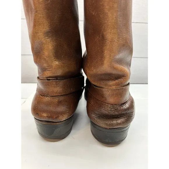 VTG MENS UNBRANDED 1976 HARNESS MOTORCYCLE SQ TOE BROWN BOOTS SIZE  9.5