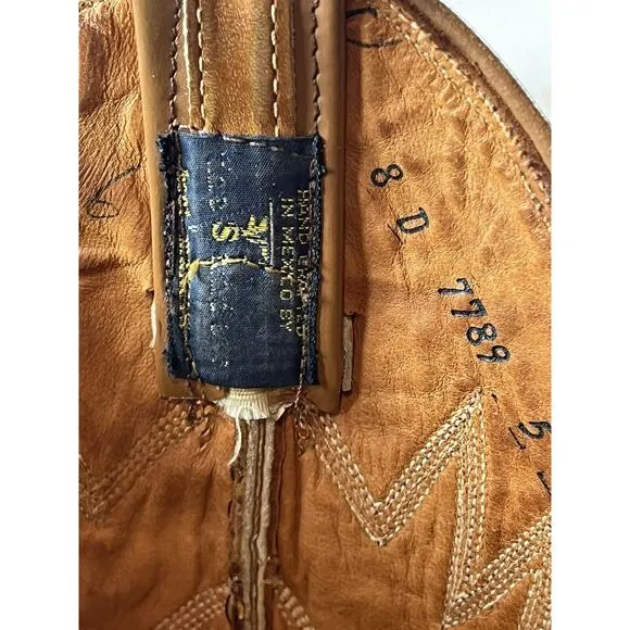 VTG Sanders Men’s Handmade WESTERN Cowboy BOOTS 8D Mexico Light Brown Leather