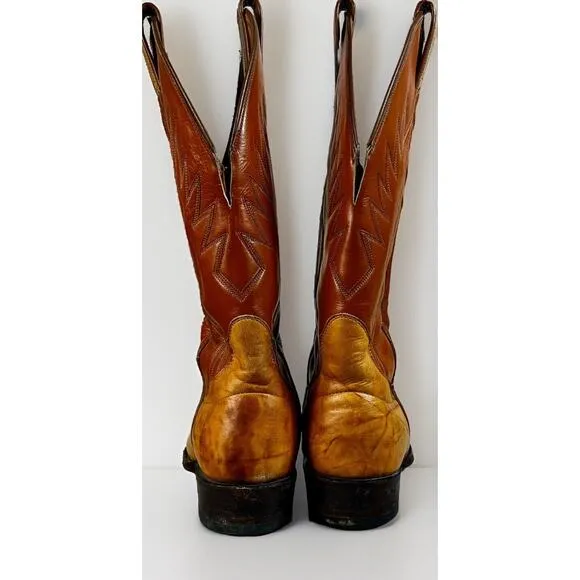 VTG Sanders Men’s Handmade WESTERN Cowboy BOOTS 8D Mexico Light Brown Leather