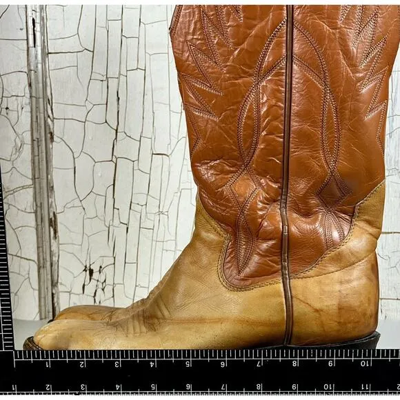 VTG Sanders Men’s Handmade WESTERN Cowboy BOOTS 8D Mexico Light Brown Leather