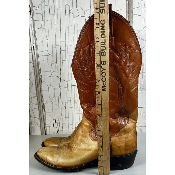 VTG Sanders Men’s Handmade WESTERN Cowboy BOOTS 8D Mexico Light Brown Leather