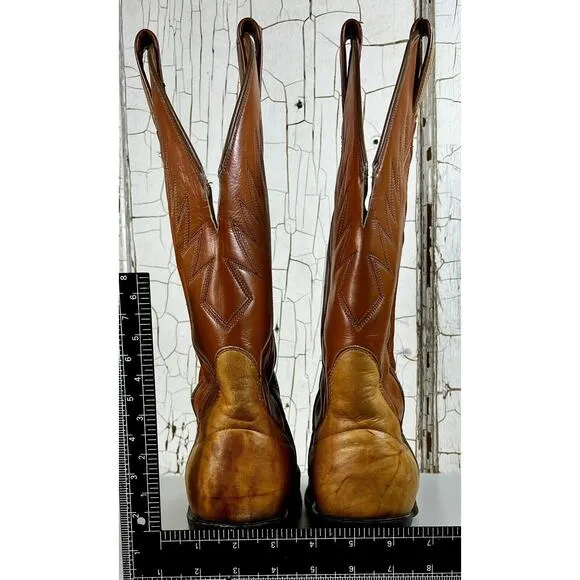 VTG Sanders Men’s Handmade WESTERN Cowboy BOOTS 8D Mexico Light Brown Leather