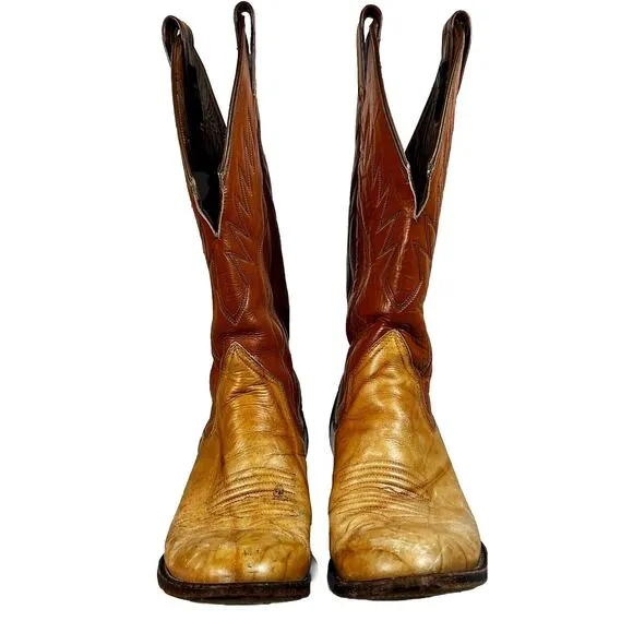 VTG Sanders Men’s Handmade WESTERN Cowboy BOOTS 8D Mexico Light Brown Leather