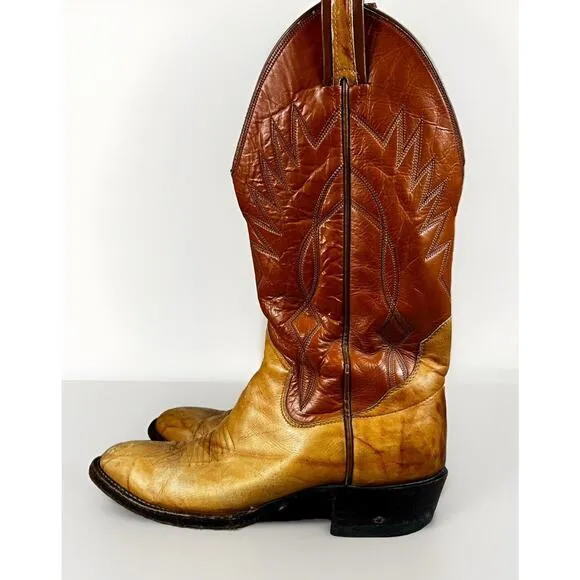 VTG Sanders Men’s Handmade WESTERN Cowboy BOOTS 8D Mexico Light Brown Leather