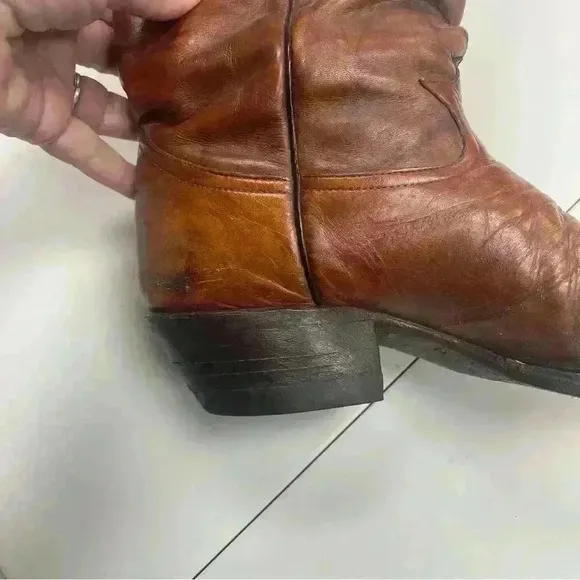 VTG TONY LAMA #5084 Leather Cowboy Western Boots Cognac Marble Brown  10 - B