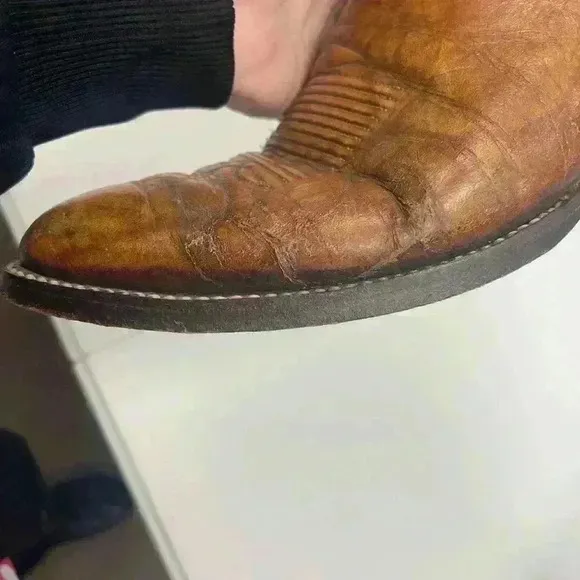 VTG TONY LAMA #5084 Leather Cowboy Western Boots Cognac Marble Brown  10 - B