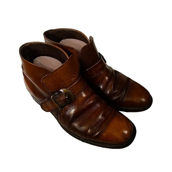 VTG TownCraft Santinized Brown Patent Genuine Leather Ankle Boots Men Sz 8.5D/B