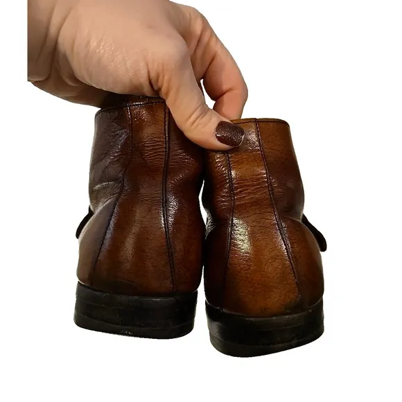 VTG TownCraft Santinized Brown Patent Genuine Leather Ankle Boots Men Sz 8.5D/B