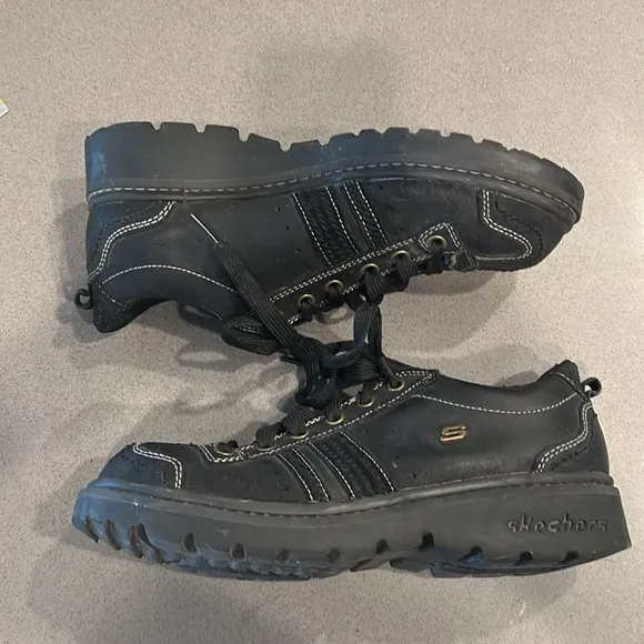 Vtg Y2K Sketchers Jammers Black Leather Platform, Size 8.5