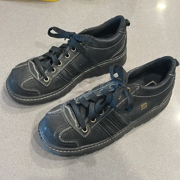 Vtg Y2K Sketchers Jammers Black Leather Platform, Size 8.5
