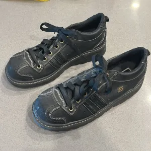 Vtg Y2K Sketchers Jammers Black Leather Platform, Size 8.5