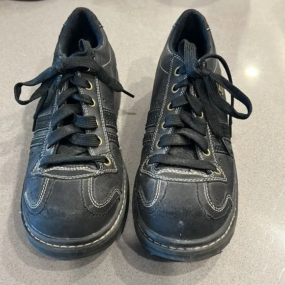 Vtg Y2K Sketchers Jammers Black Leather Platform, Size 8.5