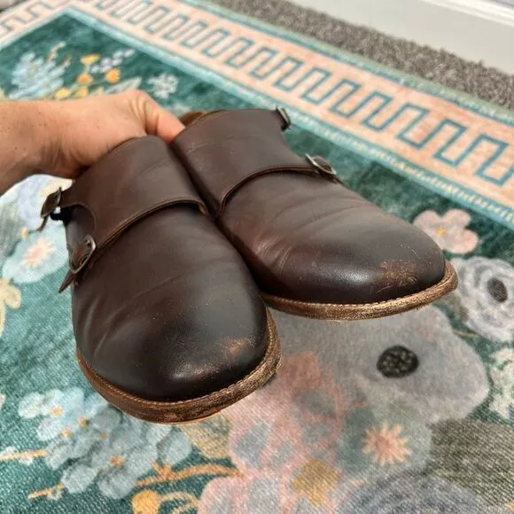 Warfield &amp; Grand Men’s Double Monk Buckle Oxford Dress Shoes Brown Leather 11.5
