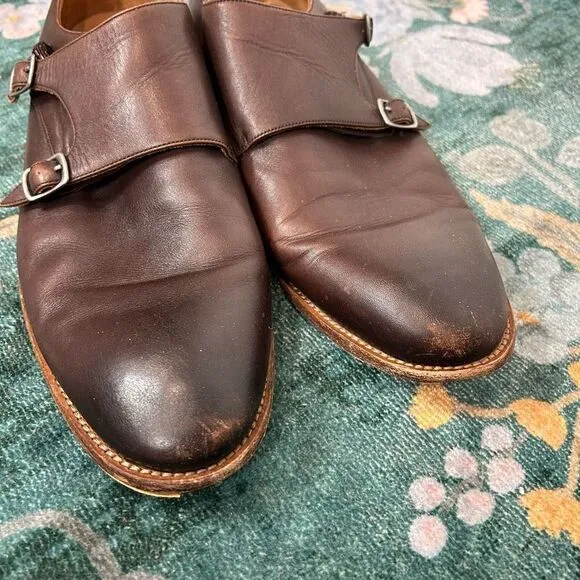 Warfield &amp; Grand Men’s Double Monk Buckle Oxford Dress Shoes Brown Leather 11.5
