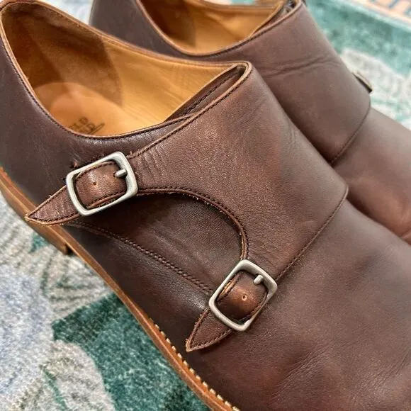 Warfield &amp; Grand Men’s Double Monk Buckle Oxford Dress Shoes Brown Leather 11.5
